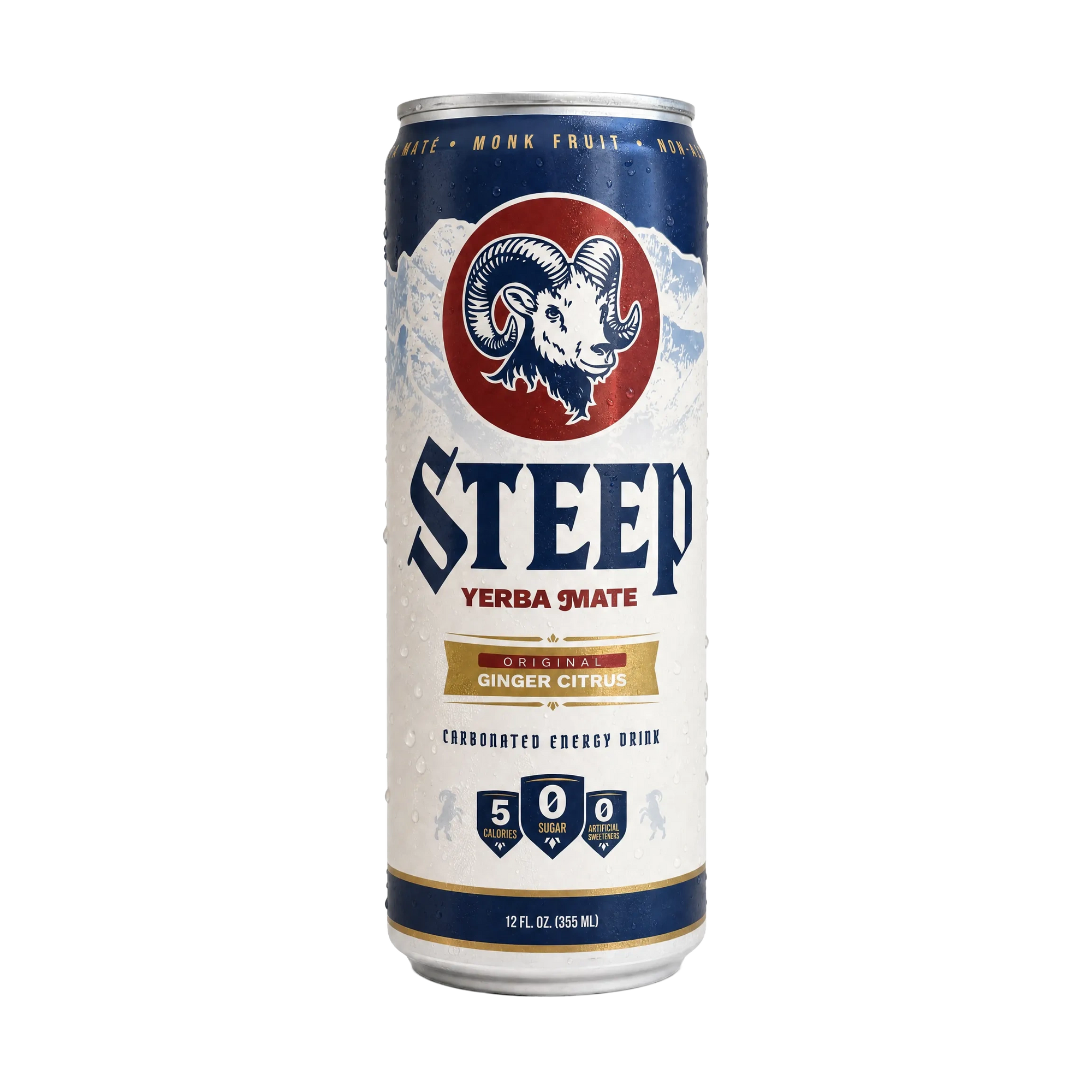 A single can of Steep Original Ginger Citrus yerba mate energy drink